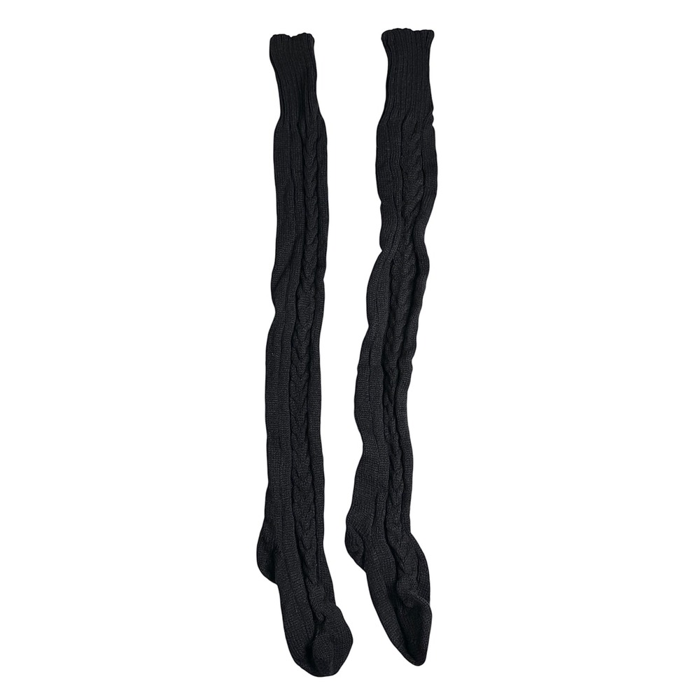 Womens Black Cable Knit Over The Knee Thigh High Socks Extra Long Leg Warmers